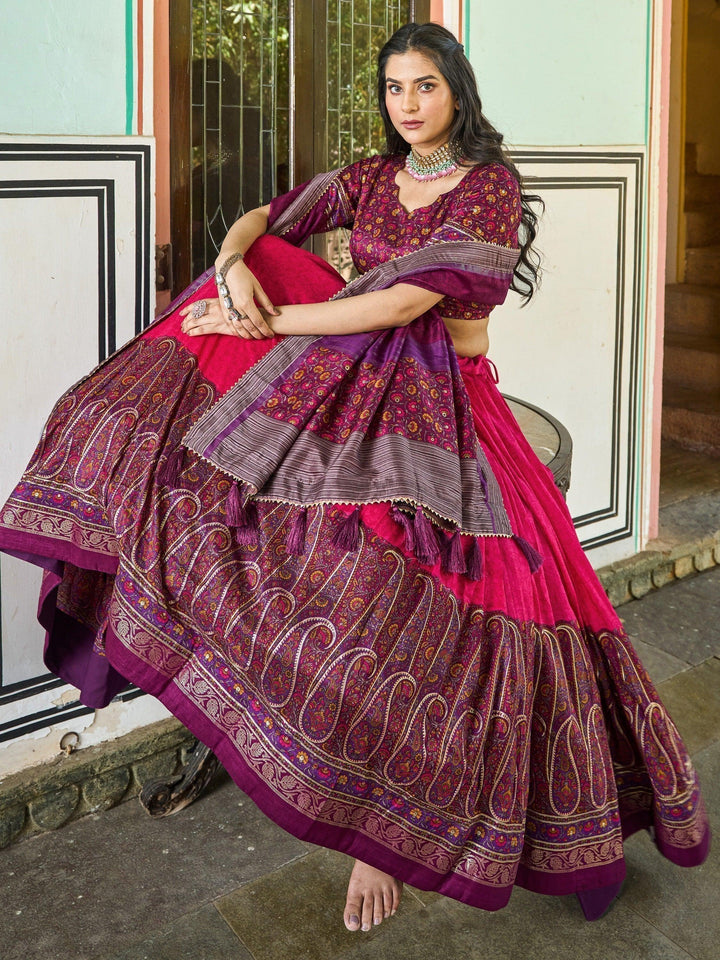 Exquisite Pink Foil Printed Tussar Silk | Function Wear Lehenga Choli Luxury Wear