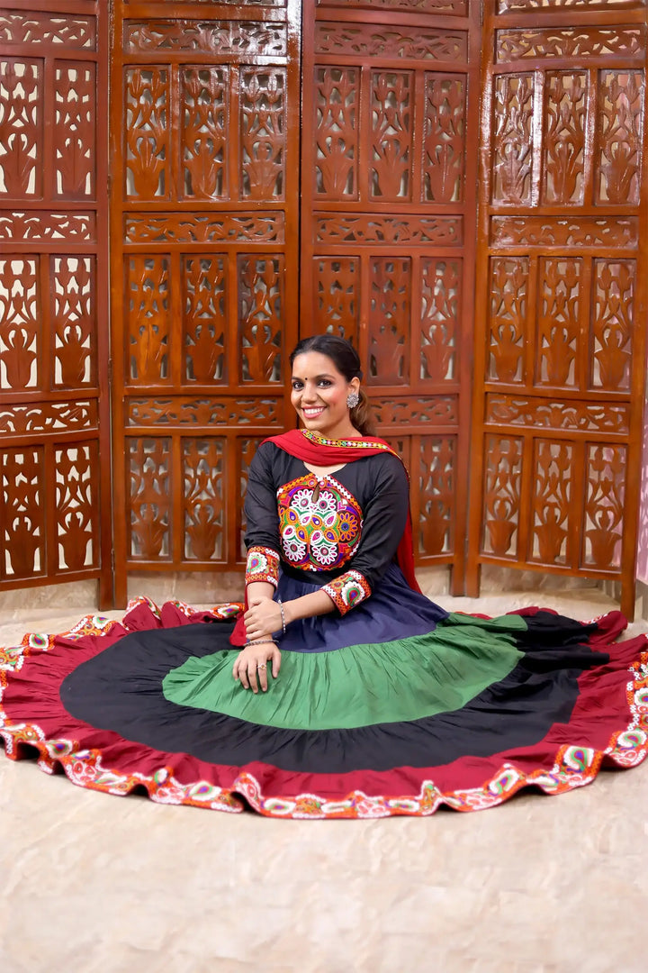 Ethnic Hand Embroidered Black And Multi Color Gown With Matching Dupatta Mom and Daughter Twin Set