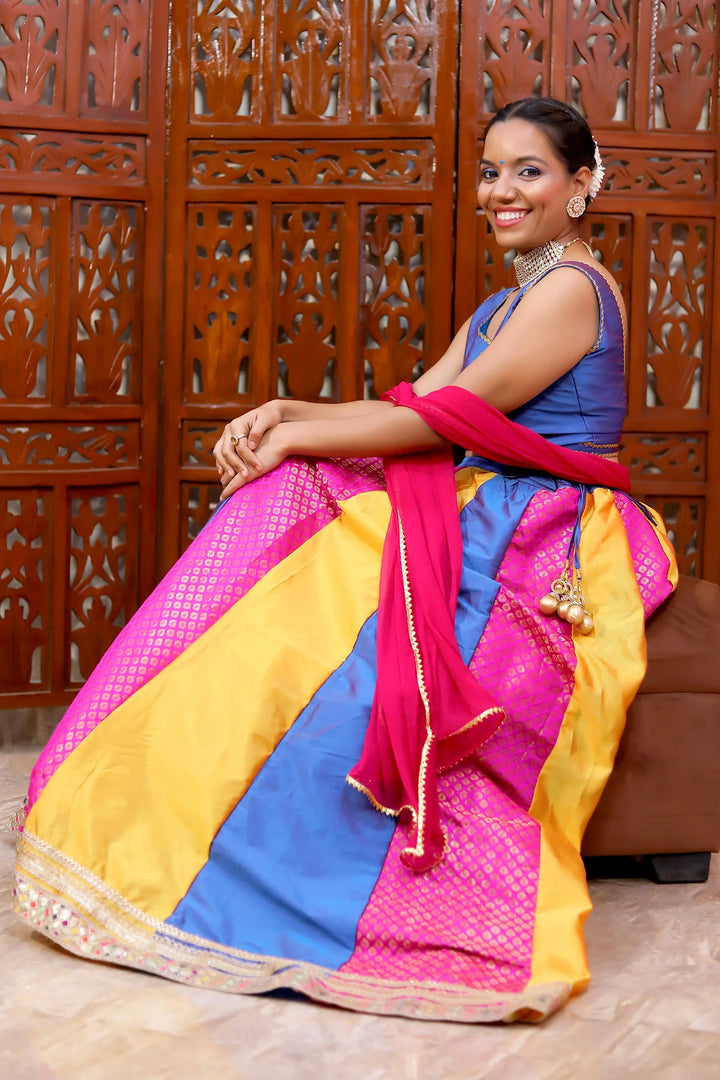 Traditional Blue and Multicolor Lehenga With Choli Set With Matching Dupatta Mom and Daughter Twin Set