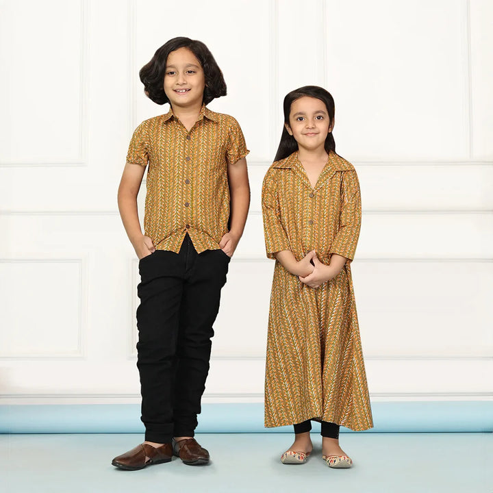 Mustard  Gown with Matching Shirt Brother and Sister Twin Set
