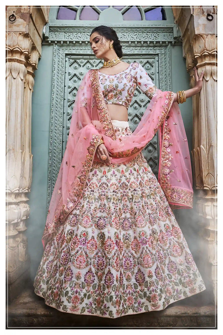 Stunning Off-White Wedding Lehenga Choli | Festive Georgette Lehenga Choli