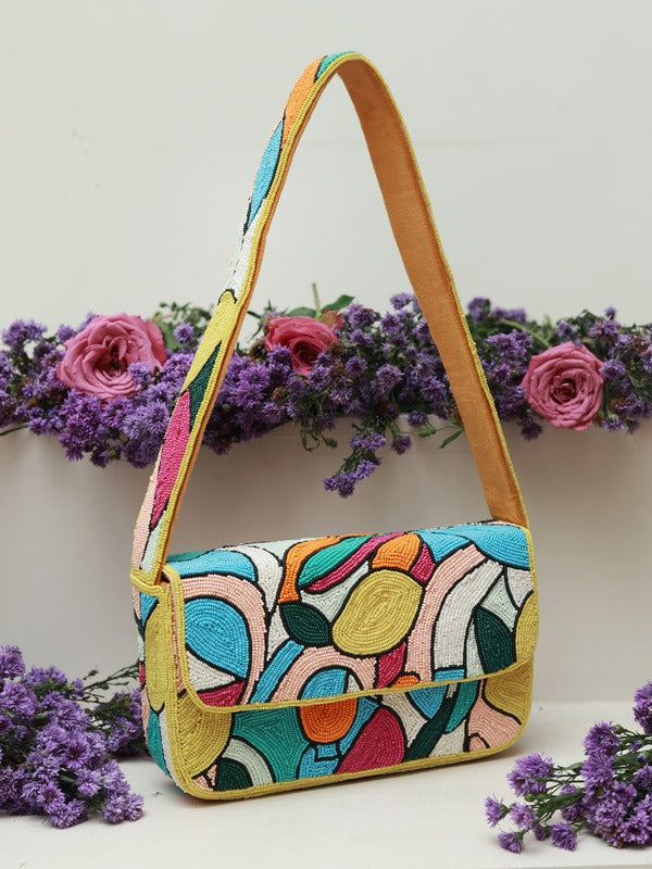 Poppy Multicolor Baguette Bag with Handle | Chic Designer Handbag