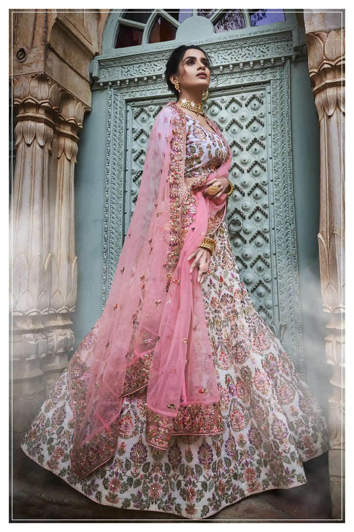 Stunning Off-White Wedding Lehenga Choli | Festive Georgette Lehenga Choli