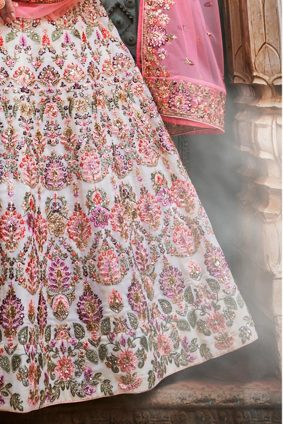 Stunning Off-White Wedding Lehenga Choli | Festive Georgette Lehenga Choli