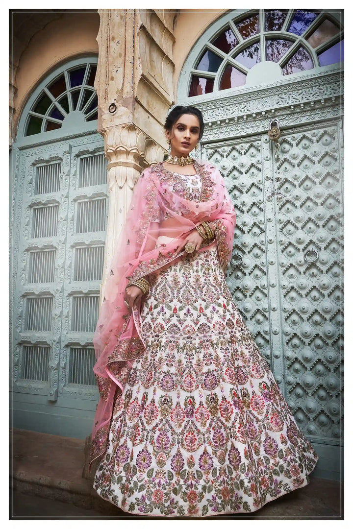 Stunning Off-White Wedding Lehenga Choli | Festive Georgette Lehenga Choli