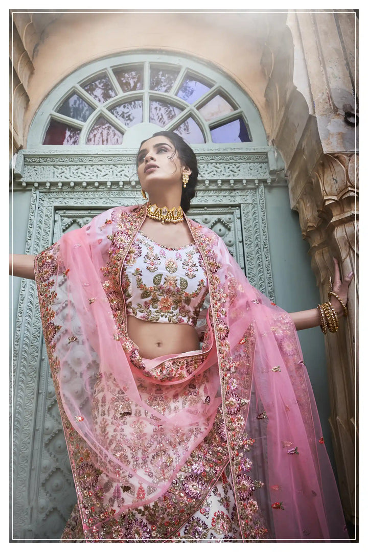 Stunning Off-White Wedding Lehenga Choli | Festive Georgette Lehenga Choli