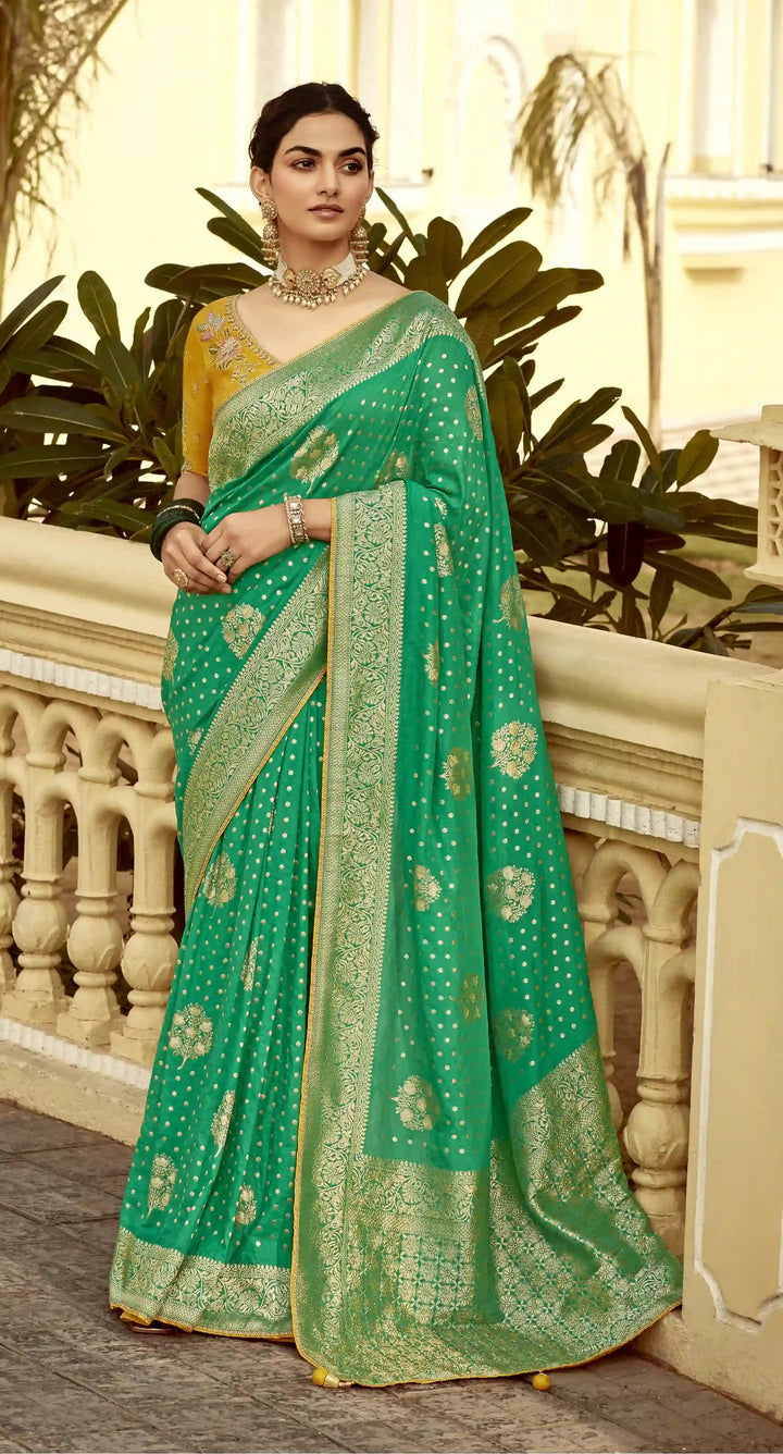 Gorgeous Dola Silk Saree in Aqua Green for Party and Wedding Wear
