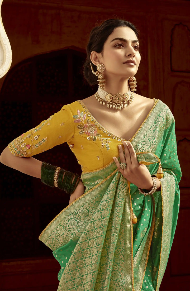 Gorgeous Dola Silk Saree in Aqua Green for Party and Wedding Wear