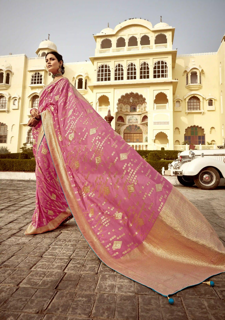 Premium Pink Saree with Embroidered Pallu and Blouse
