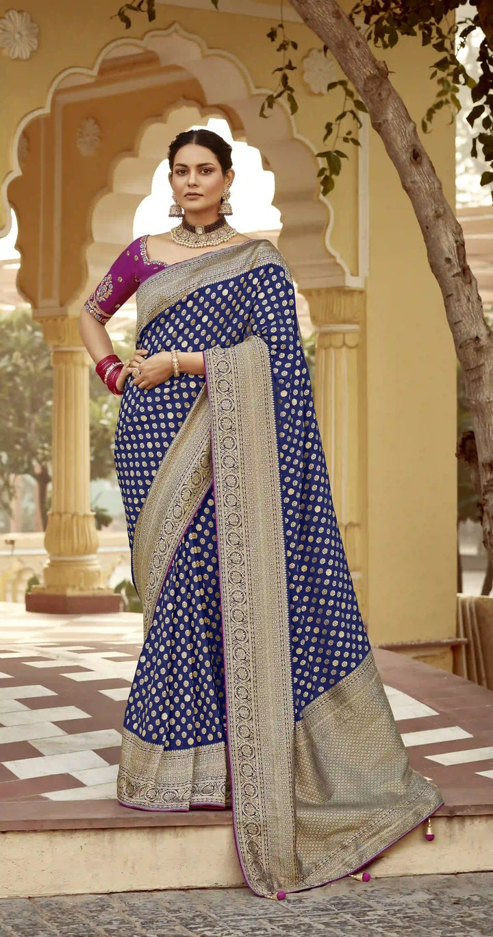 Royal Navy Dola Silk Saree for Special Occasions