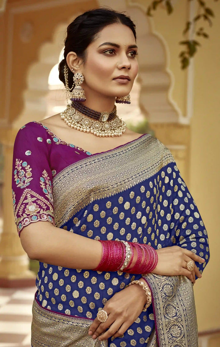 Royal Navy Dola Silk Saree for Special Occasions