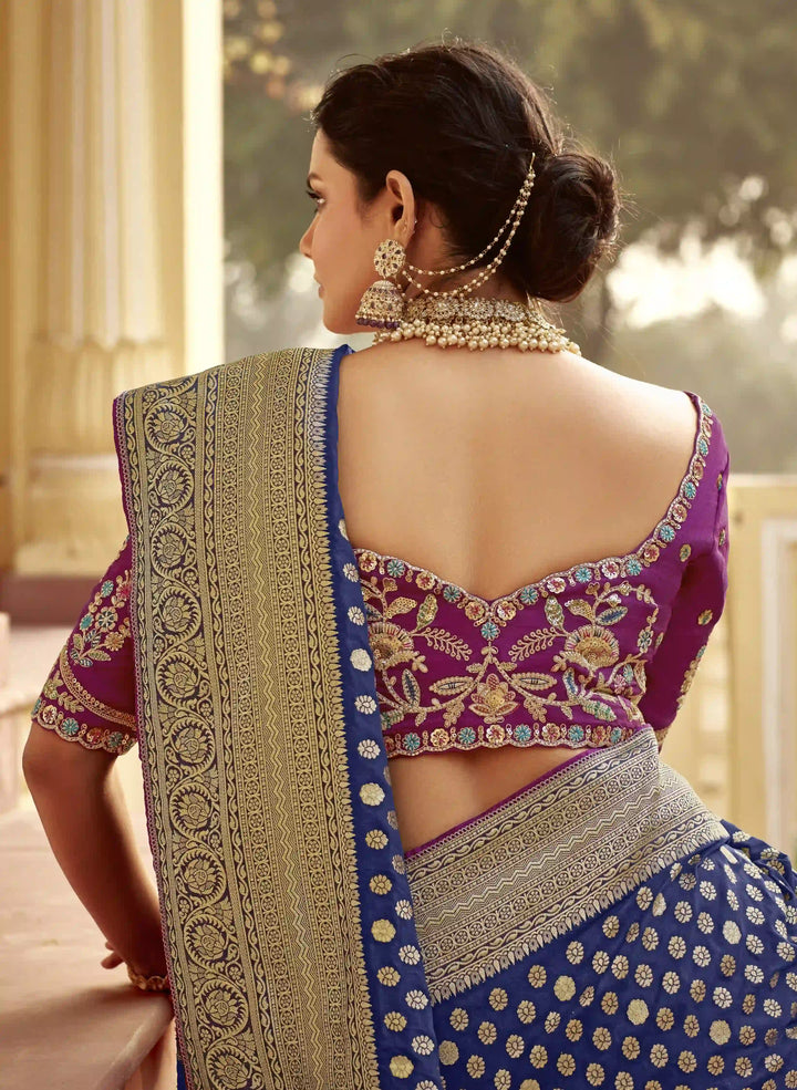 Royal Navy Dola Silk Saree for Special Occasions