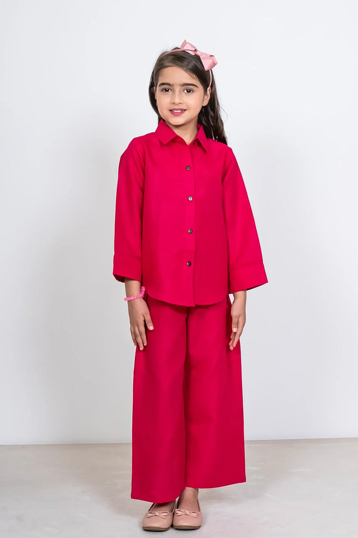 Fuchsia Pink Cotton Mommy & Me Matching Outfit Set: Shirt & Pants Co-Ord
