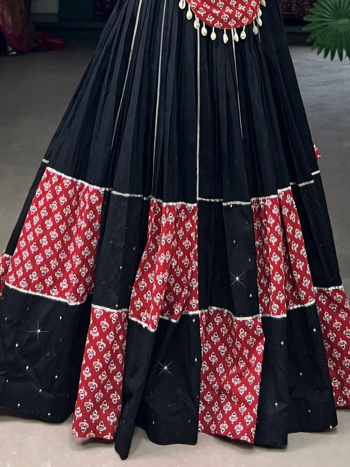 Spectacular Black Printed Cotton Navratri Wear Lehenga Choli