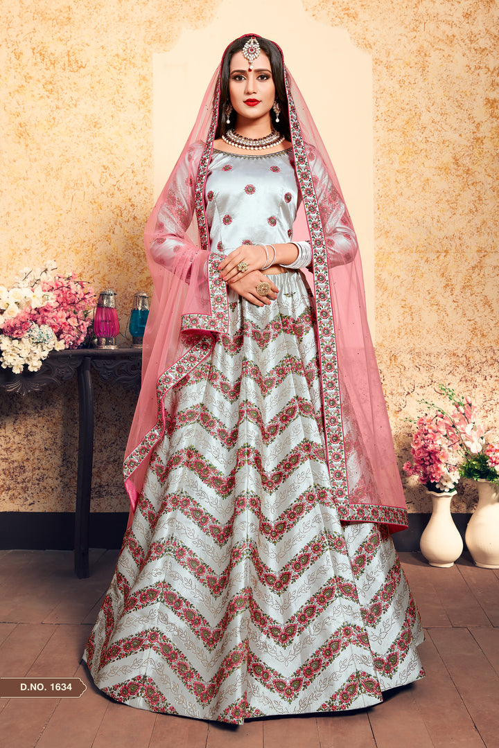 Satin Embroidered Lehenga with Blouse | Wedding Lehenga for Women