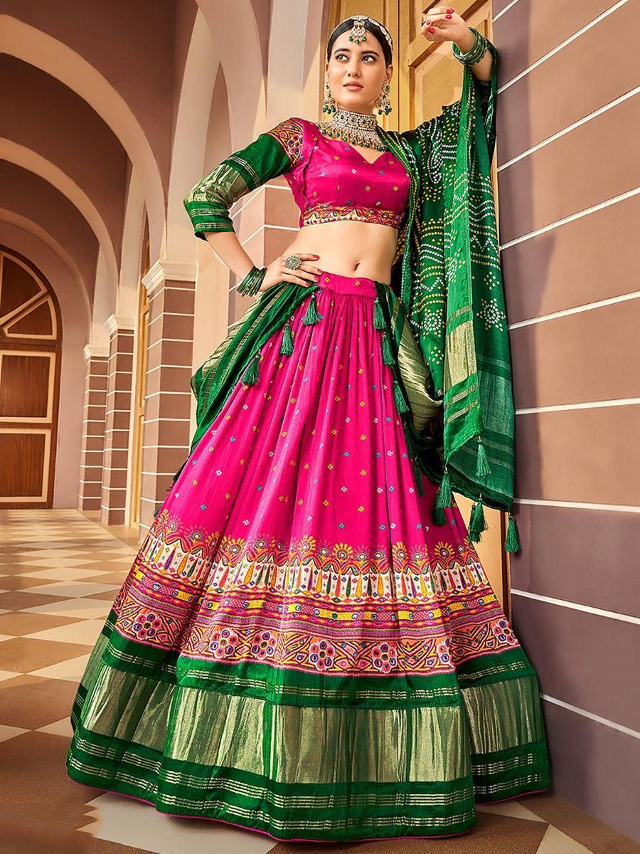 Spectacular Hot Pink Digital | Printed Gaji Silk Lehenga Choli Luxury Wear