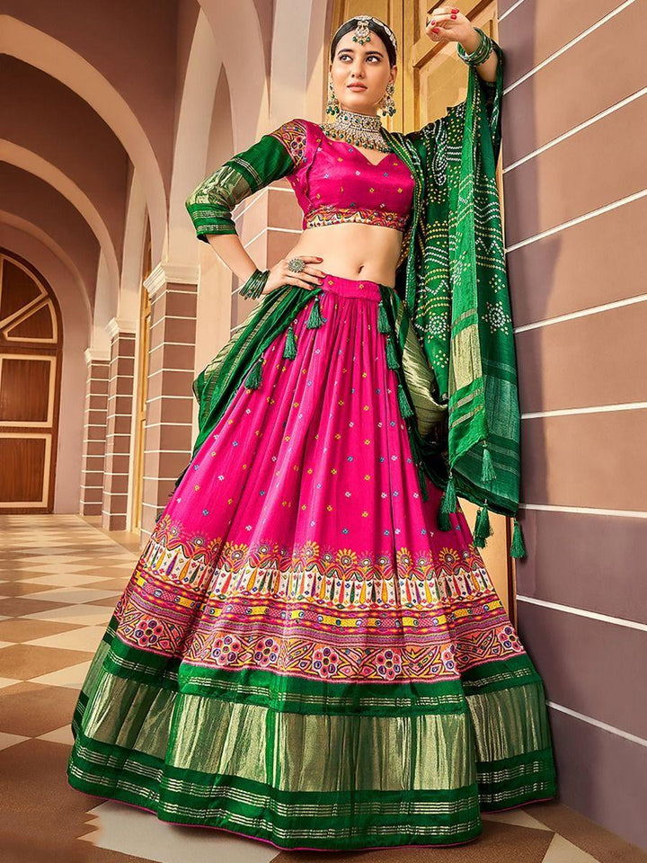 Spectacular Hot Pink Digital | Printed Gaji Silk Lehenga Choli Luxury Wear