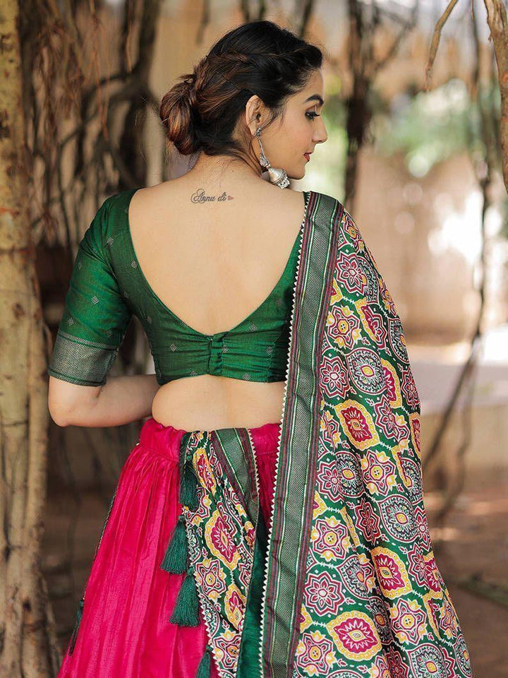 Fabulous Pink Green Patola Printed | Silk Garba Wear Lehenga Choli Exclusive