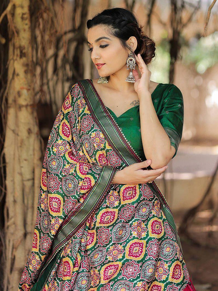 Fabulous Pink Green Patola Printed | Silk Garba Wear Lehenga Choli Exclusive