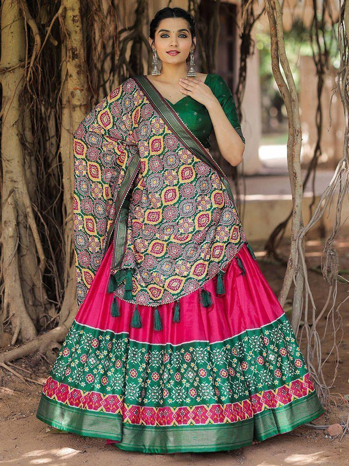 Fabulous Pink Green Patola Printed | Silk Garba Wear Lehenga Choli Exclusive