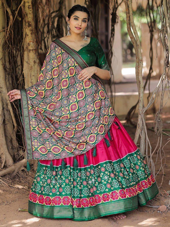 Fabulous Pink Green Patola Printed | Silk Garba Wear Lehenga Choli Exclusive
