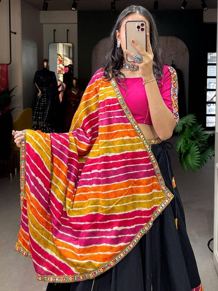 Beautiful Black Gamthi Work | Pure Cotton Navratri Lehenga Choli Exclusive