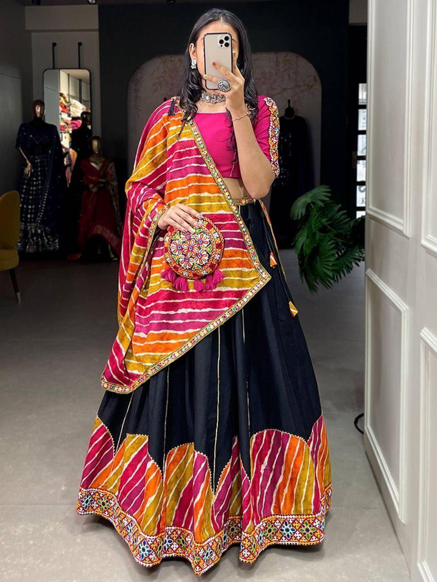 Beautiful Black Gamthi Work | Pure Cotton Navratri Lehenga Choli Exclusive