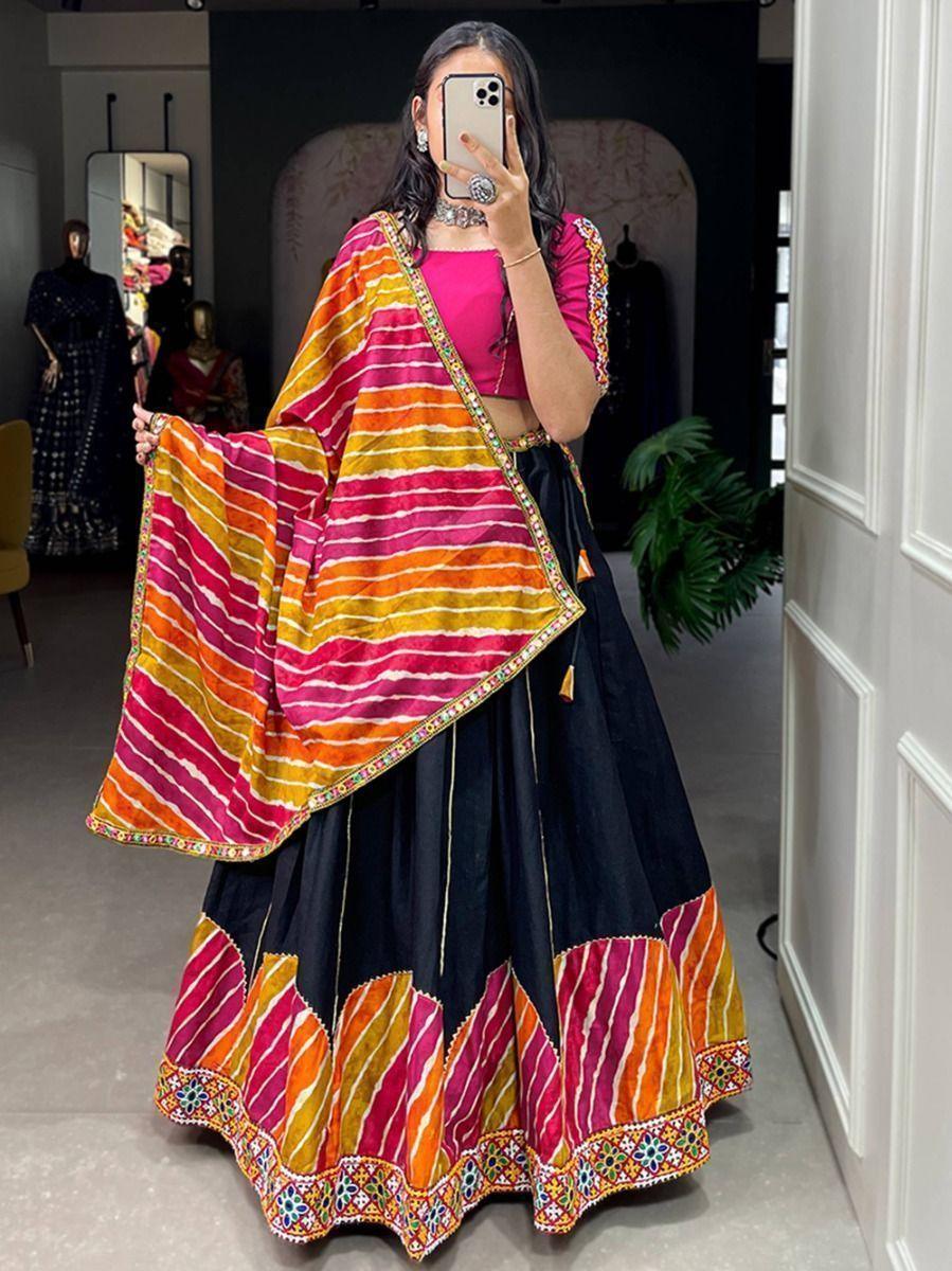 Beautiful Black Gamthi Work | Pure Cotton Navratri Lehenga Choli Exclusive