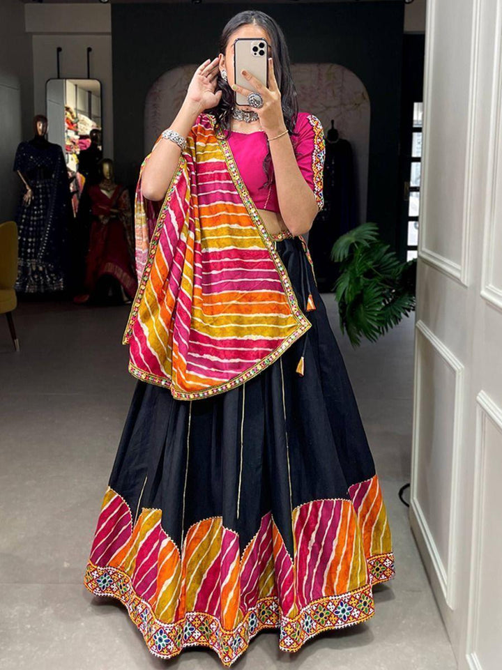 Beautiful Black Gamthi Work | Pure Cotton Navratri Lehenga Choli Exclusive