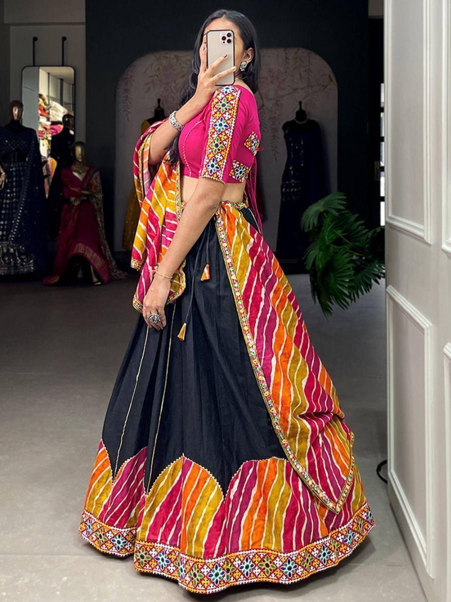 Beautiful Black Gamthi Work | Pure Cotton Navratri Lehenga Choli Exclusive