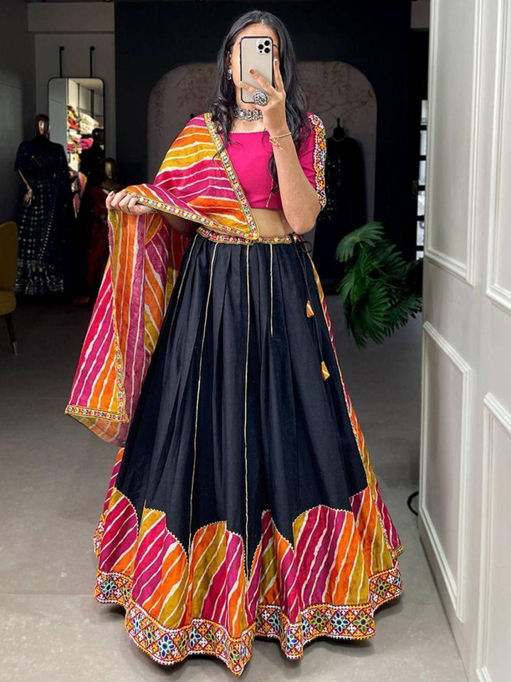 Beautiful Black Gamthi Work | Pure Cotton Navratri Lehenga Choli Exclusive