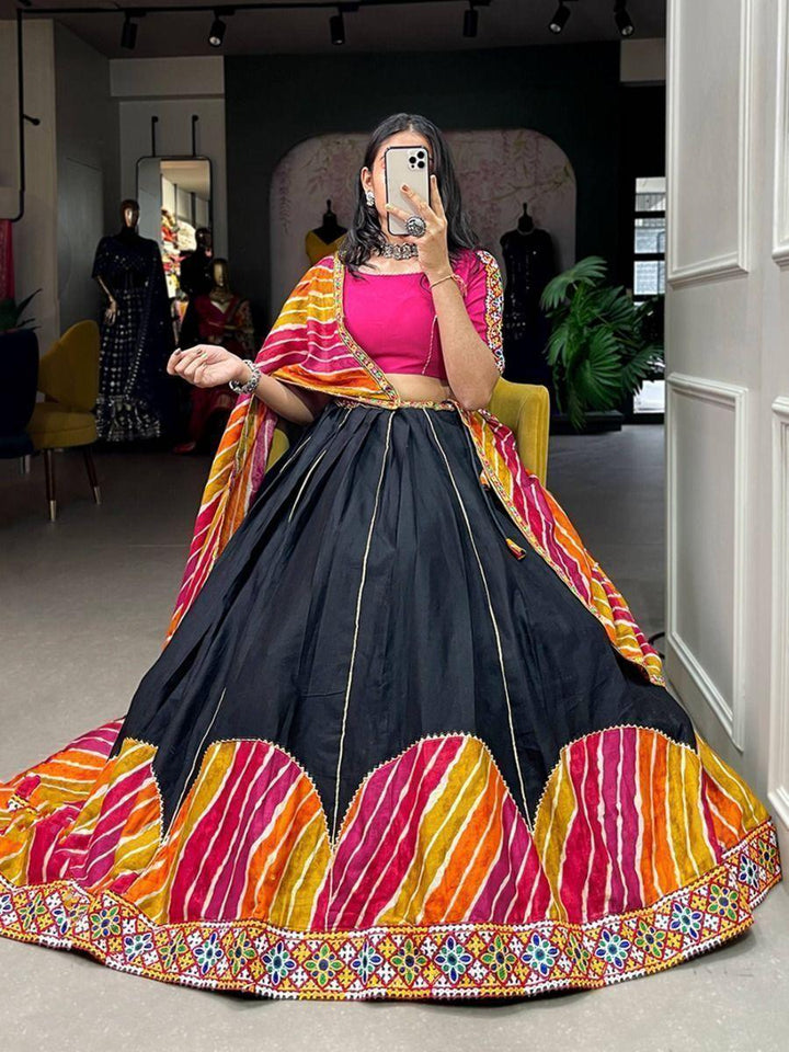 Beautiful Black Gamthi Work | Pure Cotton Navratri Lehenga Choli Exclusive
