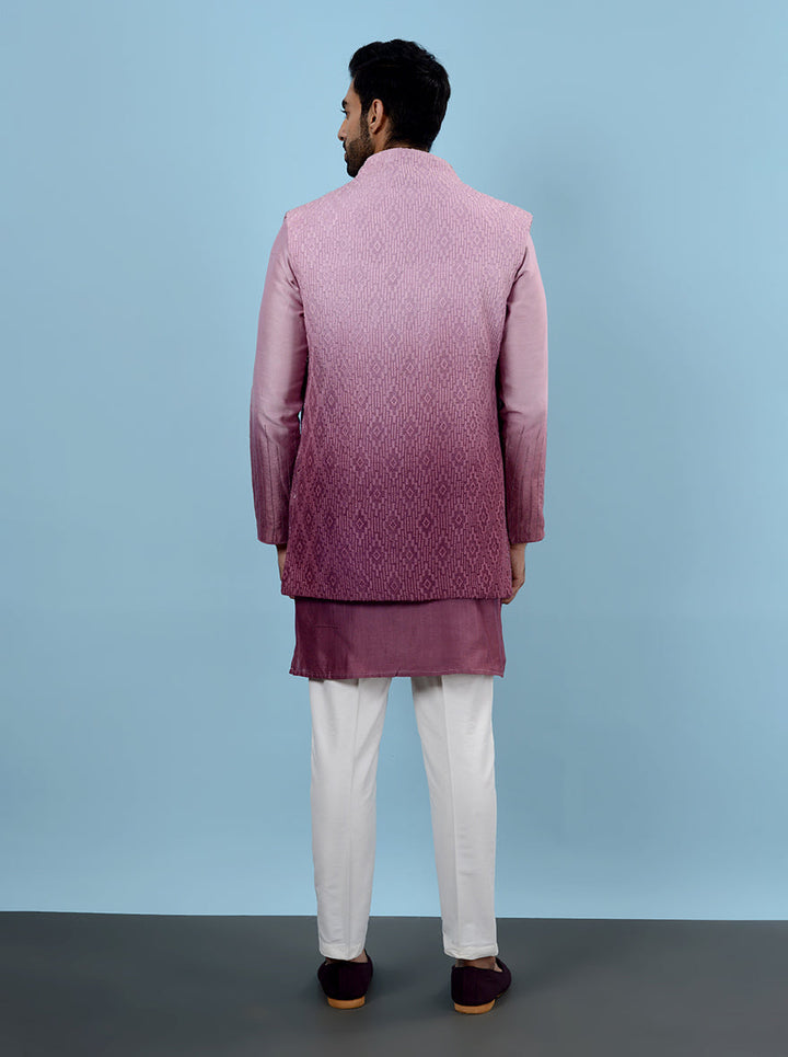 Embroidered pink silk Indo Western kurta, stylish and comfortable
