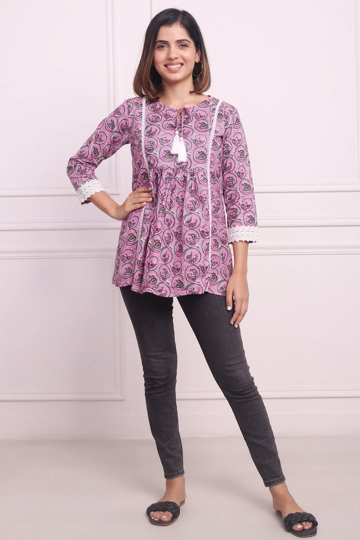 Elegant Petals: Mom and Daughter Twin Set in Baby Pink Floral Print