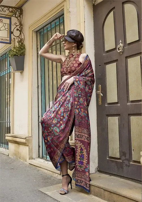Designer Satin Georgette Sari | Digital Print Saree for Everyday Elegance