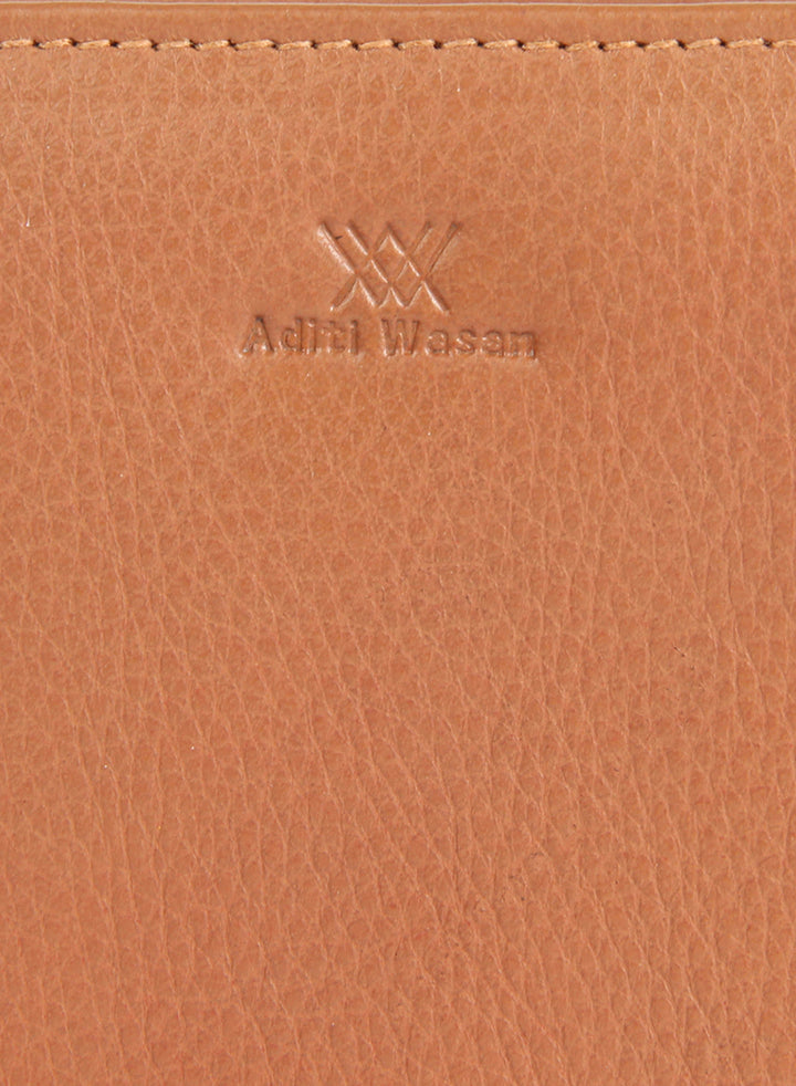 Genuine leather tan gusset clutch