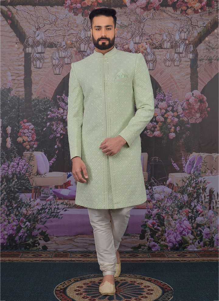 Stylish Pista Green Georgette Sherwani | Perfect Ethnic Attire for Weddings