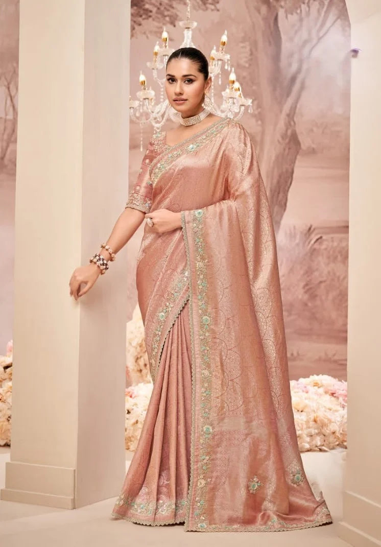 Handcrafted Banarasi Saree with Rich Embroidery & Pearl Work