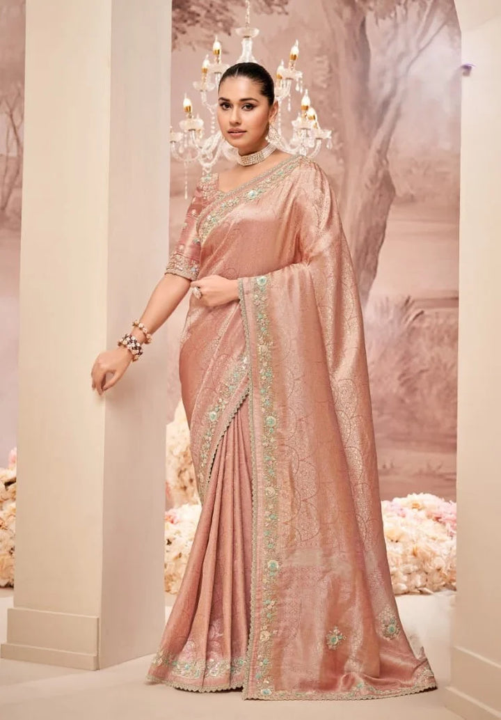 Handcrafted Banarasi Saree with Rich Embroidery & Pearl Work