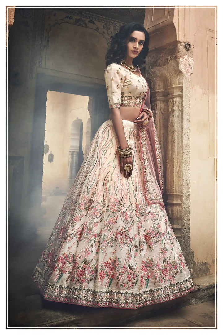 Off-White Organza Lehenga Choli | Elegant Sequins & Thread Work Set