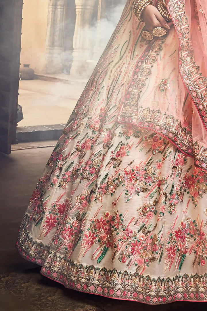 Off-White Organza Lehenga Choli | Elegant Sequins & Thread Work Set