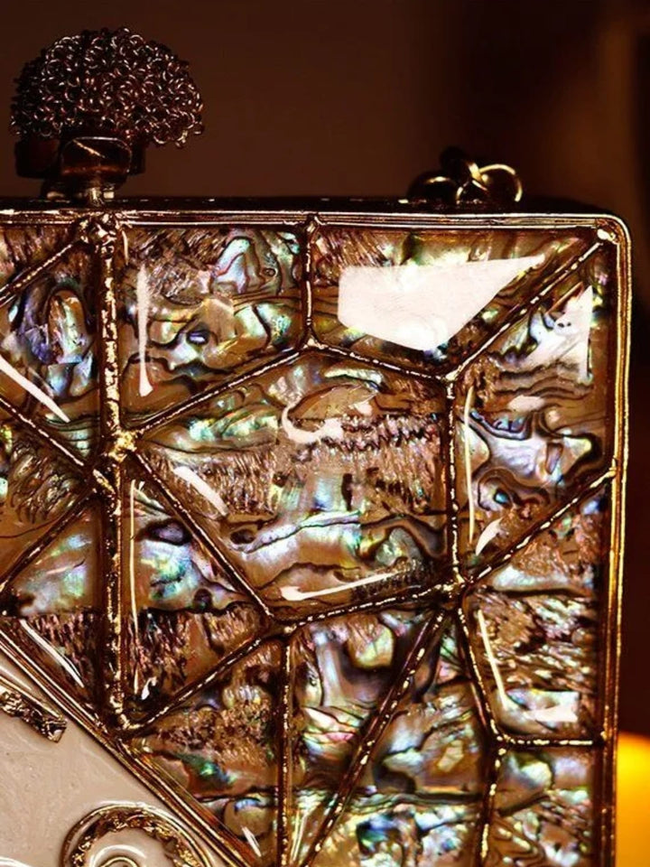 Lihaaz Mother of Pearl Brass Clutch | Elegant Eco-Friendly Bag