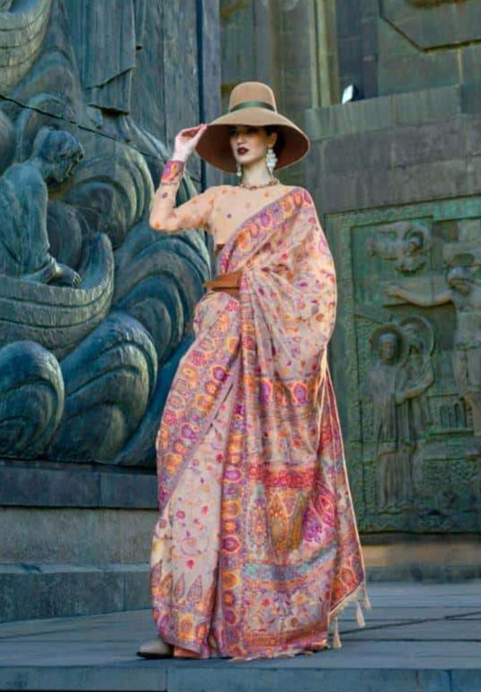Designer Kashmiri Pashmina Organza Silk Saree | Traditional Indian Wear