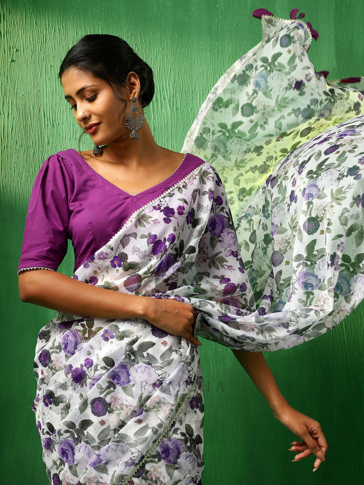 Adaa Chic  Jamini Organza Saree | Stylish Cotton Blouse for Comfort