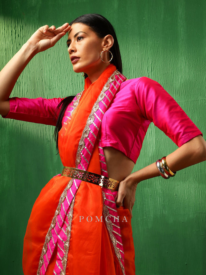 Adaa pink border | orange organza saree edition