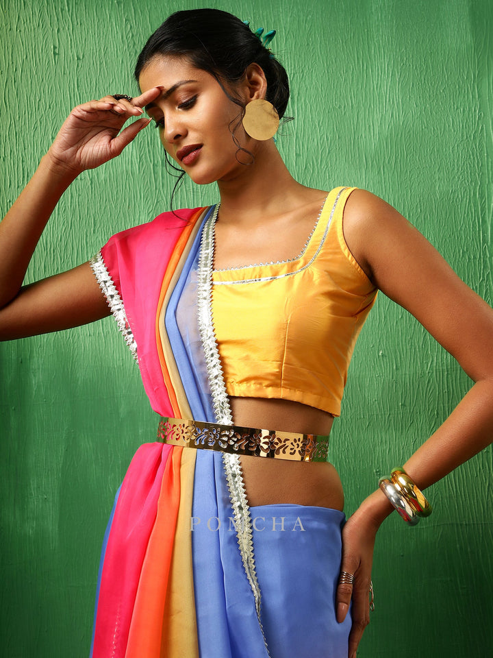 Adaa  Graceful  Organza Saree in Multicolor | Premium Silk Blouse