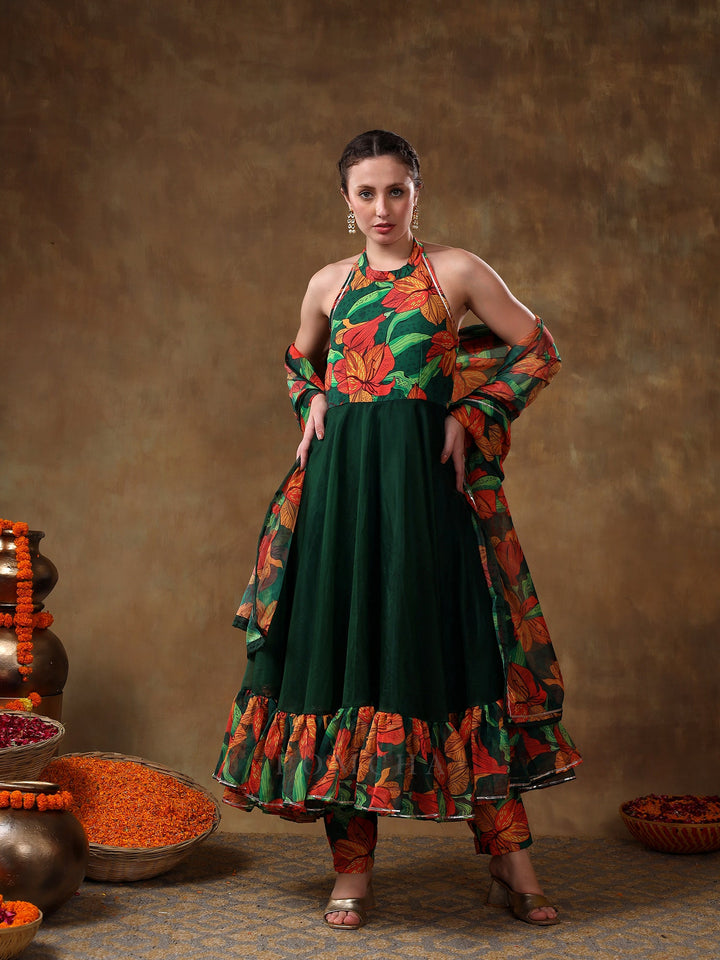Sophisticated Muslin Anarkali in Green for Special Occasions