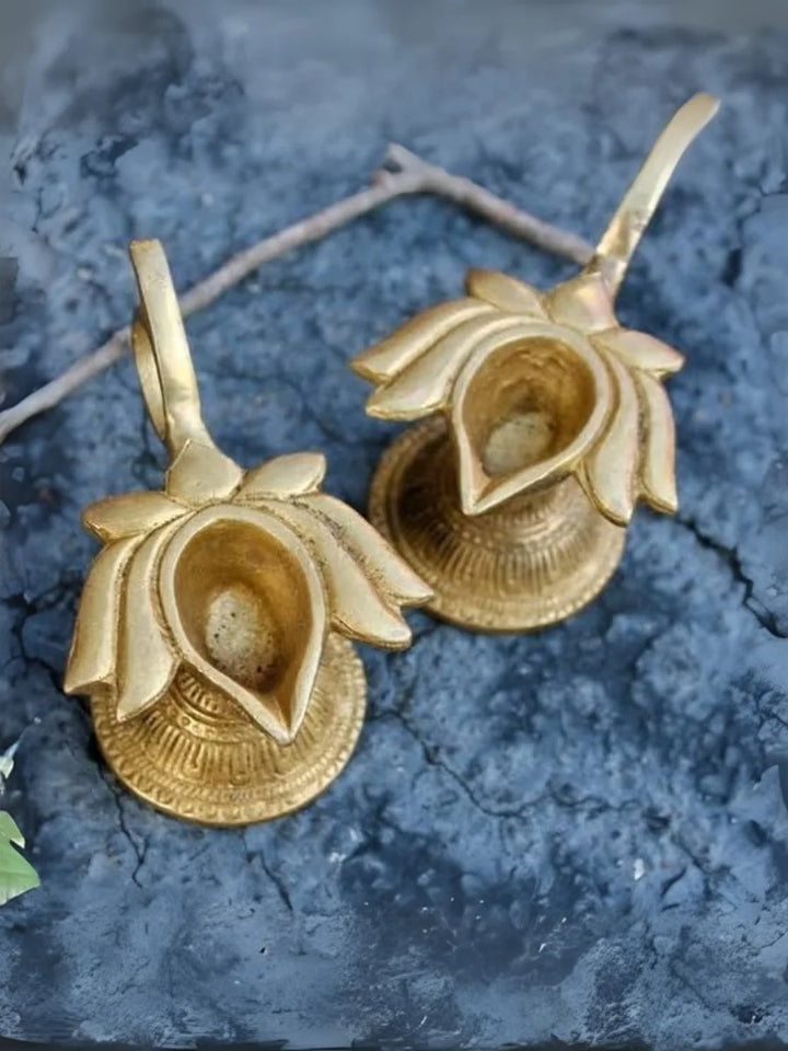 Brass Kamalam Diya with Handle | Spiritual Pooja Decor Item