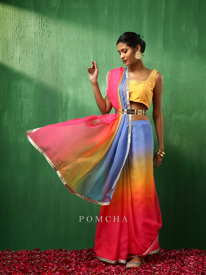 Adaa  Graceful  Organza Saree in Multicolor | Premium Silk Blouse