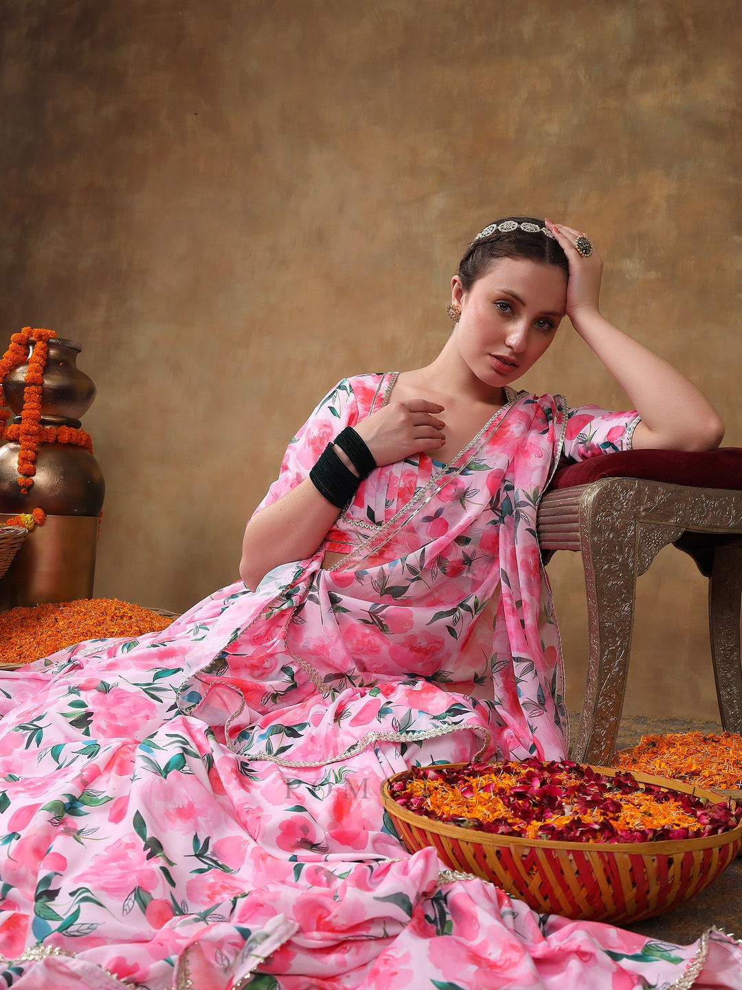Meraki jannat pink floral gotta | lace work lehenga with organza dupatta luxury wear